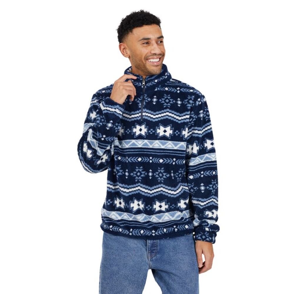 Brave Soul Mens Borg Quarter Zip Fleece / Navy/Multicolored